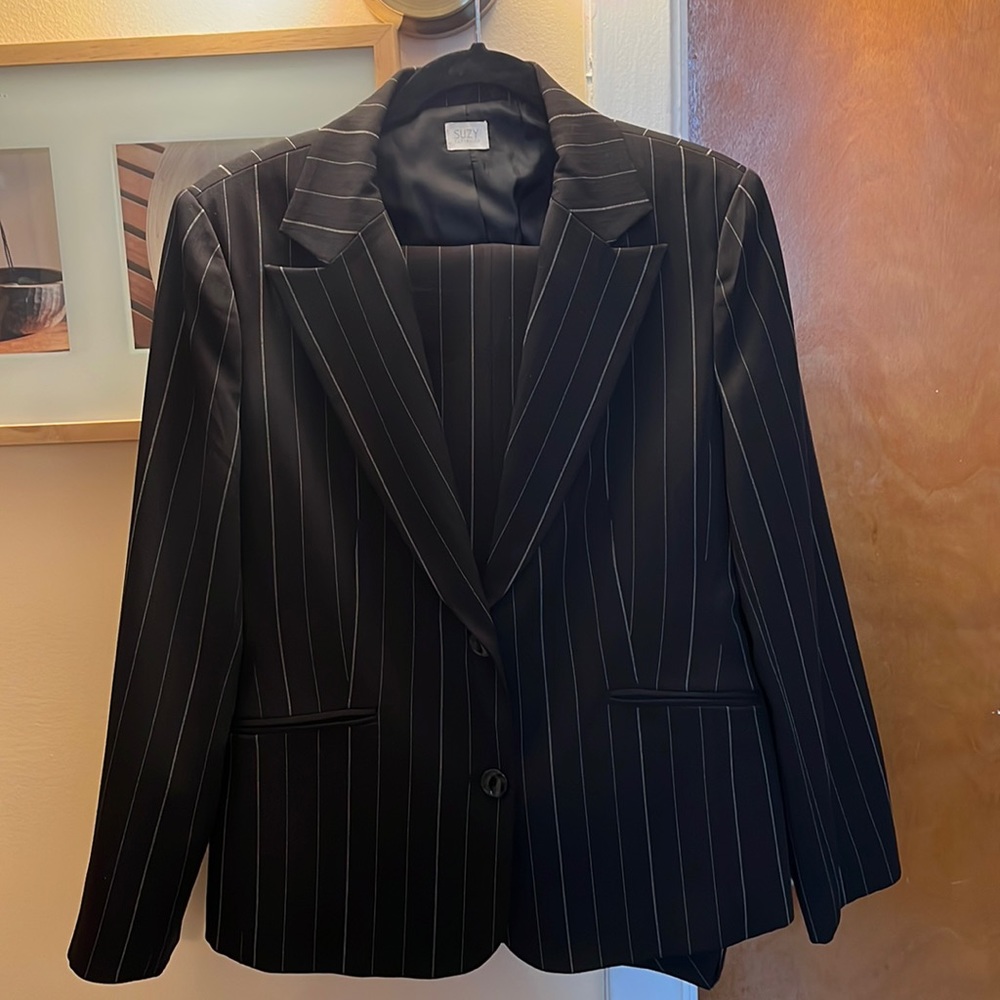 Women's Black Pinstripe Blazer & Pants
